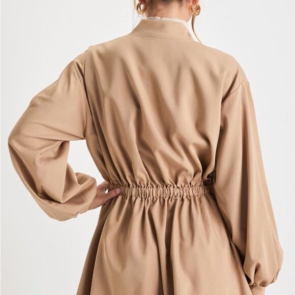 Lulu’s Modern Cutie Light Brown Zip-Front Drawstring Dress W/ Pockets XL NWT - Picture 3 of 8